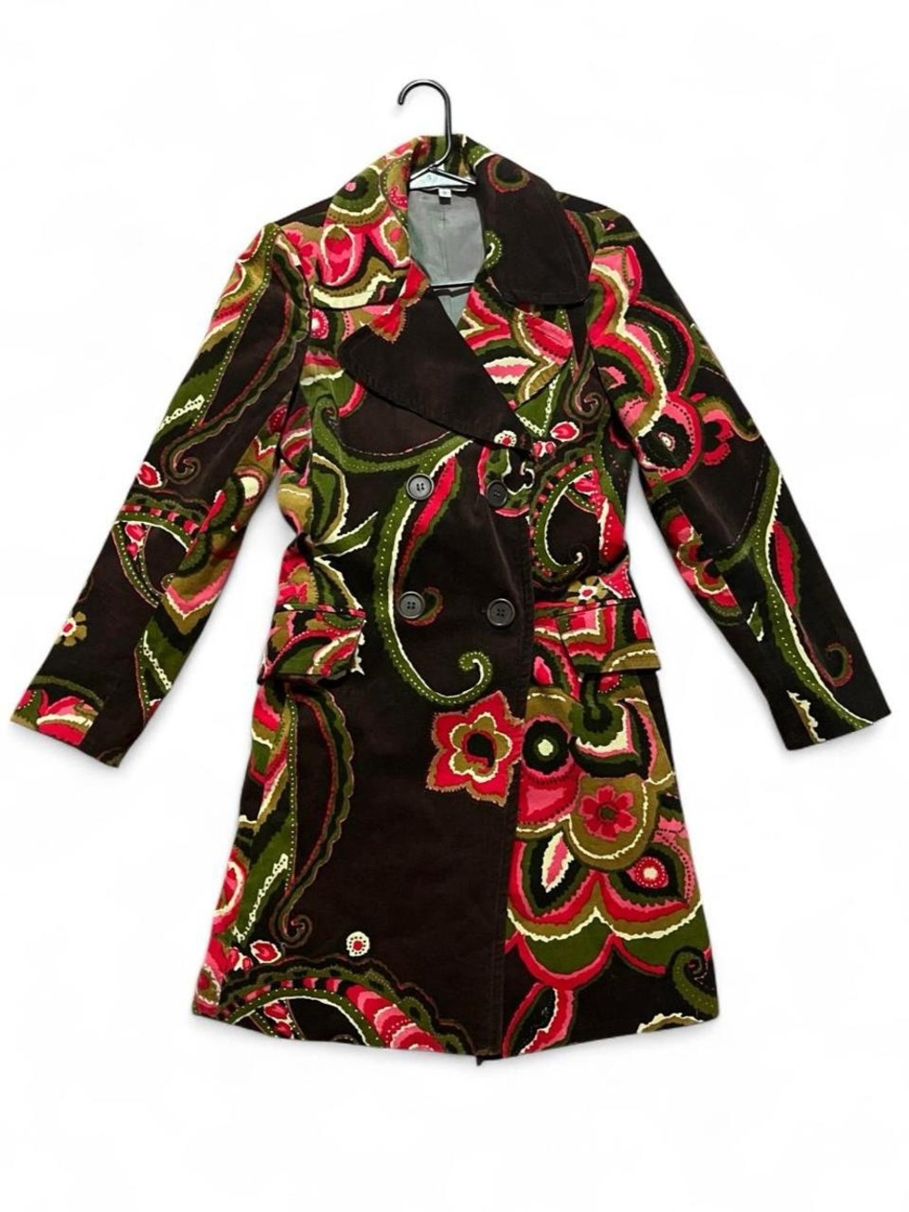 Vintage Trina Turk Floral Paisley Double-Breasted Women's Coat - Brown & Pink